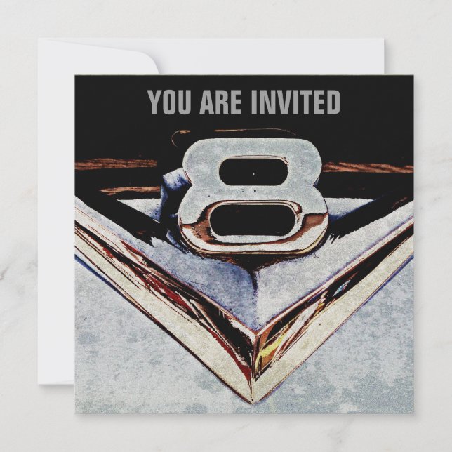 Invitation V8 Chrome Black and Grey Masculine Party (Devant)