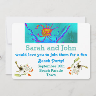 Invitation Vacances à la plage, Art de crabe cool au bord de