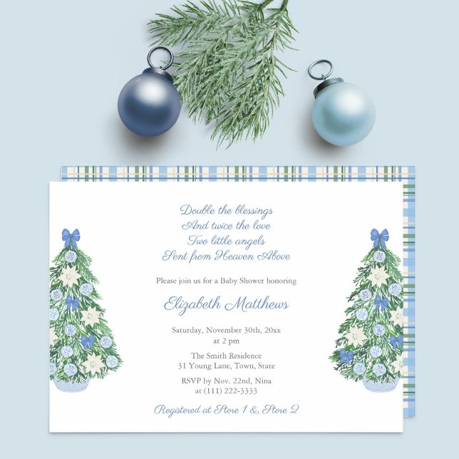 Invitation Vacances Chinoiserie Twin Boys Baby shower Party (Hand painted chinoiserie ornaments decorated this holidays tree invitate for a twin boys baby shower)