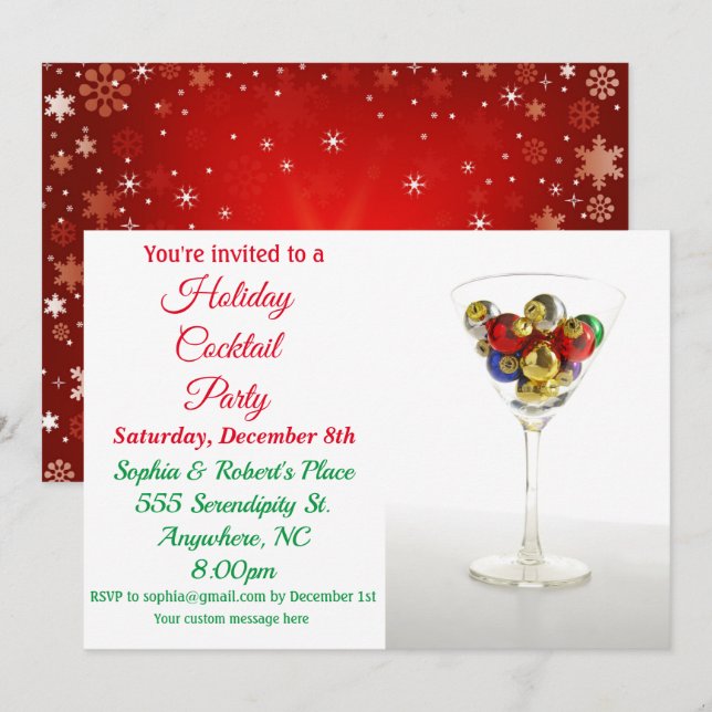 Invitation Vacances Cocktail fête Noël Ornament Martini (Devant / Derrière)