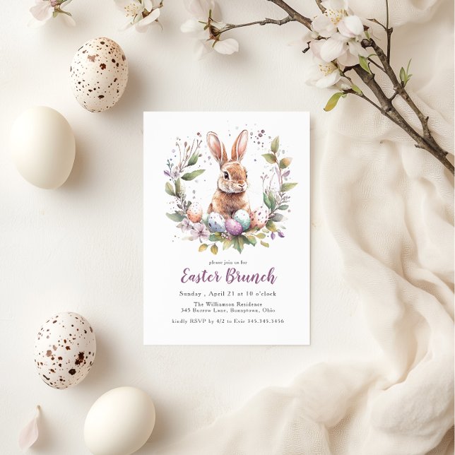 Invitation Vacances de Brunch de Pâques Bunny de printemps (Add your details to personalize your event)