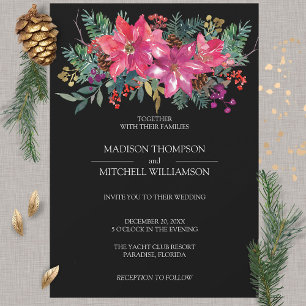 Invitation Vacances de Noël d'hiver Aquarelle Poinsettia