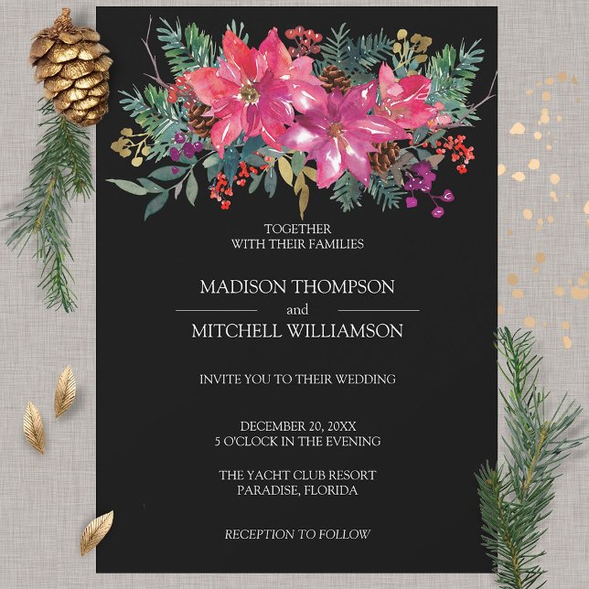 Invitation Vacances de Noël d'hiver Aquarelle Poinsettia (Créateur téléchargé)