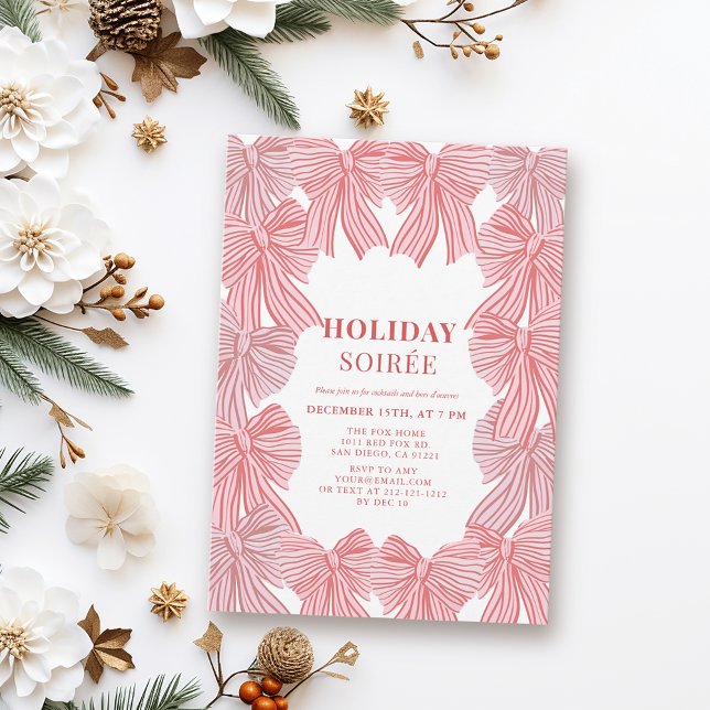 Invitation Vacances de Noël Red & Pink Bows (Créateur téléchargé)