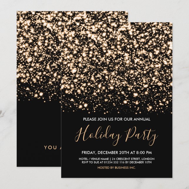 Invitation Vacances d'entreprise Gold & Black Glam (Devant / Derrière)