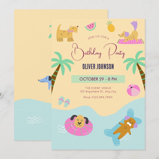 Invitation vacances d'été pour chien de plage (Devant / Derrière)