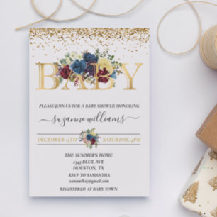 Invitation Vacances d'hiver Or Fête Prénatale Florale Fleur