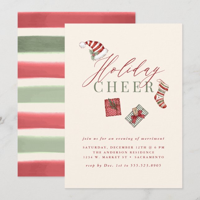 Invitation Vacances en aquarelle moderne Soirée de Noël (Devant / Derrière)