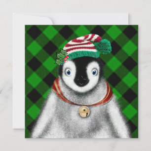 Invitation Vacances festives mignonnes Pingouin vert noir pla