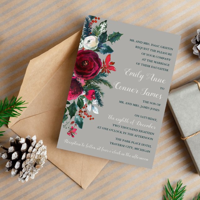 Invitation Vacances florales d'hiver Noël Mariage décembre (Créateur téléchargé)