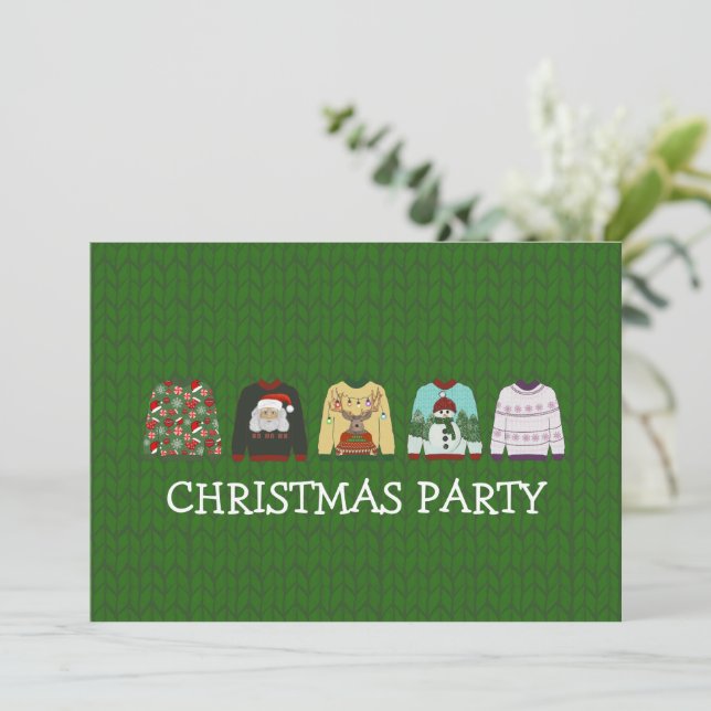 Invitation Vacances Laine verte laine moche fête de Noël (Debout devant)