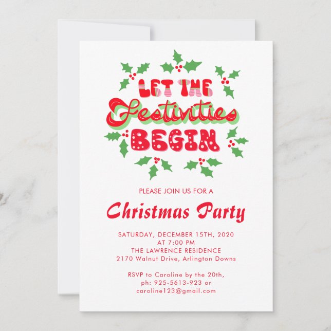 Invitation Vacances Laisser Les Festivités Commencer La Fête  (Devant)