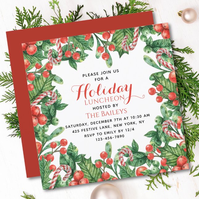 Invitation Vacances Luncheon Aquarelle Noël Floral (Créateur téléchargé)