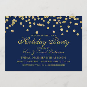 Invitation Vacances Parties scintillant Gold Confetti Marine 