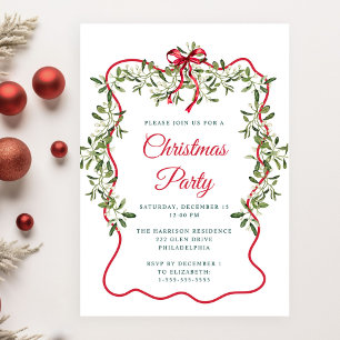 Invitation Vacances Red Wavy Frame Verdure Noël