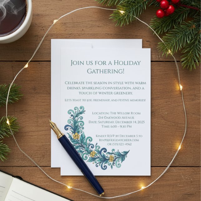 Invitation Vacances vertes élégantes (Elegant holiday wreath swag party invitation)