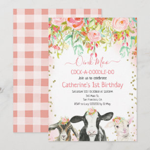 Invitation Vache Animal Oink Moo Cockadoodle Doo Anniversaire