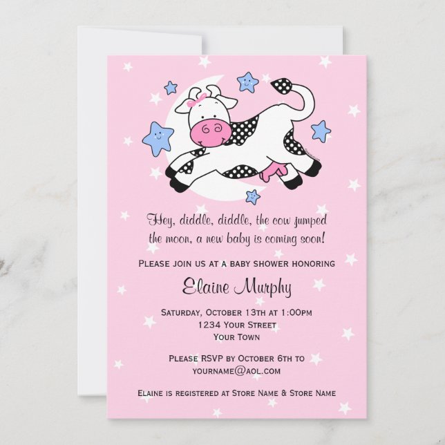Invitation Vache au-dessus de baby shower de lune (Devant)