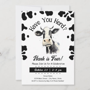 Invitation Vache avez-vous troupeau 4e anniversaire aquarelle