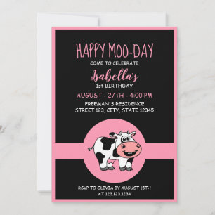 Invitation Vache Cute ferme animal thème fille 1er anniversai