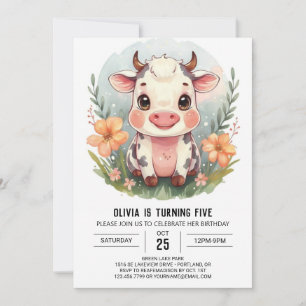 Invitation Vache de campagne moderne mignonne Anniversaire