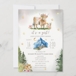 Invitation Vache des Highlands Fleurie Montagne Bébé Shower