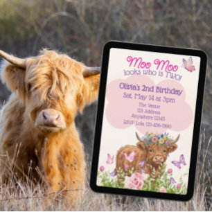 Invitation Vache des Highlands Moo Moo Deux 2e Anniversaire