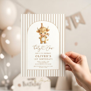 Invitation Vache des Highlands Premier Anniversaire Neutre