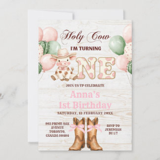 Invitation Vache Fille Rose Rodeo Occidental 1er Anniversaire