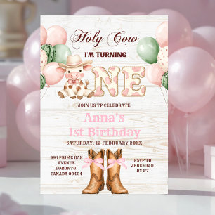 Invitation Vache Fille Rose Rodeo Occidental 1er Anniversaire
