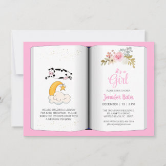 Invitation Vache florale sur le Baby shower à thème de la Lun