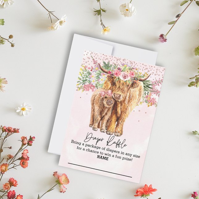Invitation Vache Highland Baby shower rose tombole de couche (Créateur téléchargé)