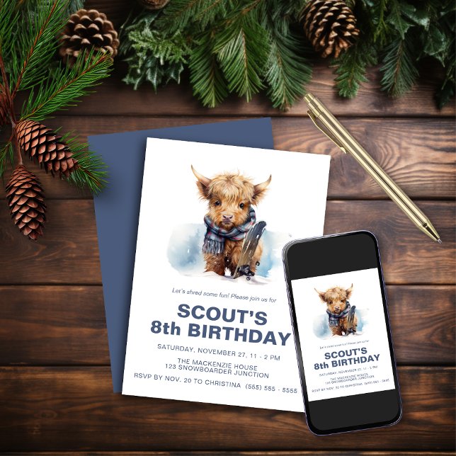 Invitation Vache Highland de Snowboard (Créateur téléchargé)