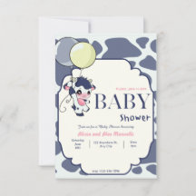 Vache jaune bleu foncé avec baby shower à ballon