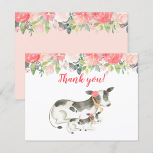 Invitation Vache laitière Peony Floral Merci notes