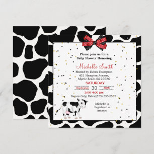 Invitation Vache mignonne Imprimer Rouge Noir Bébé Douche Inv