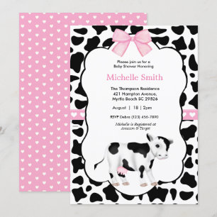 Invitation Vache noire blanche rose Imprimer Baby shower Invi