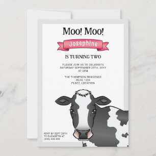 Invitation Vache noire et blanche avec anniversaire de la fer