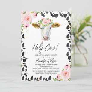 Invitation Vache noire rose florale Imprimer Saint Baby showe