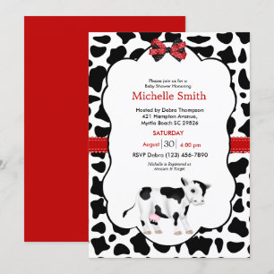 Invitation Vache noire rouge neutre Imprimer Baby shower Invi