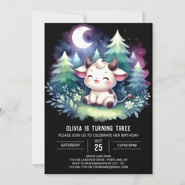 Invitation Vache numérique de ferme Anniversaire (Devant)