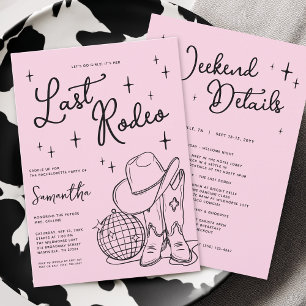 Invitation Vache Rose Cowgirl Disco Dernier Rodéo Fête de Bac