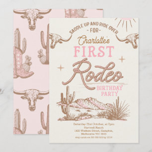 Invitation Vache rose Désert Vintage Premier Rodéo 1er Annive