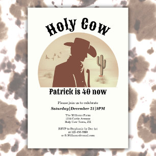 Invitation Vache sacrée Funny Vintage Cowboy 40e anniversaire