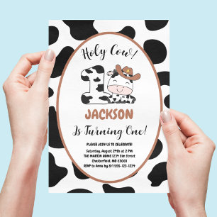 Invitation Vache sacrée j'ai un an Fête d'anniversaire de gar