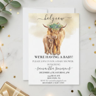 Invitation Vache sacrée Veau des Highlands Baby Shower Aquare