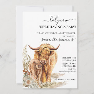 Invitation Vache sacrée Veau des Highlands Baby Shower Bohème