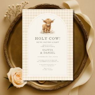 Invitation Vache sacrée Veau des Highlands Gingham Baby Showe