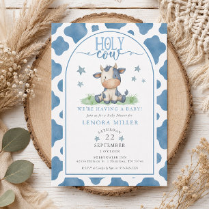 Invitation Vache Sainte Eau Bleue Aquarelle Impression Baby S