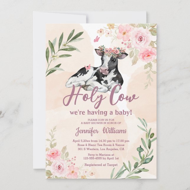Invitation vache sainte haute-terre fille de veau baby shower (Devant)